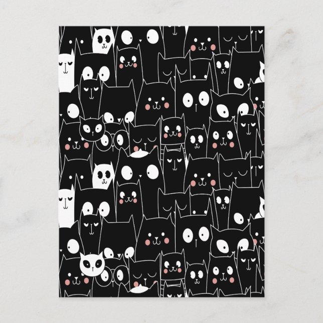 Cute Spooky Halloween Black White Tecknad Animal Helg Vykort (Framsida)