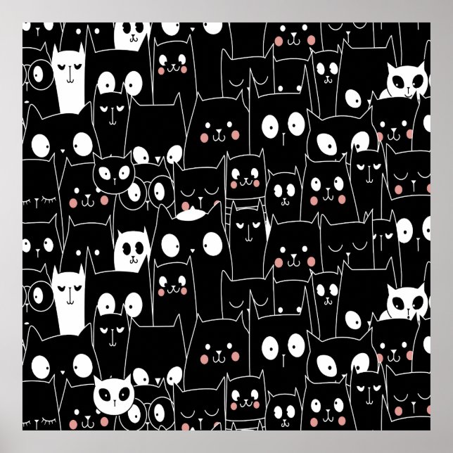 Cute Spooky Halloween Black White Tecknad Animal Poster (Framsidan)