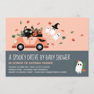Cute Spooky Halloween Drive by Baby Shower Inbjudningar