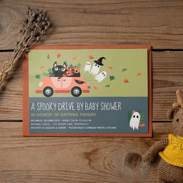 Cute Spooky Halloween Drive by Grönt Baby Shower Inbjudningar