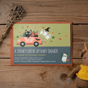 Cute Spooky Halloween Drive by Grönt Baby Shower Inbjudningar