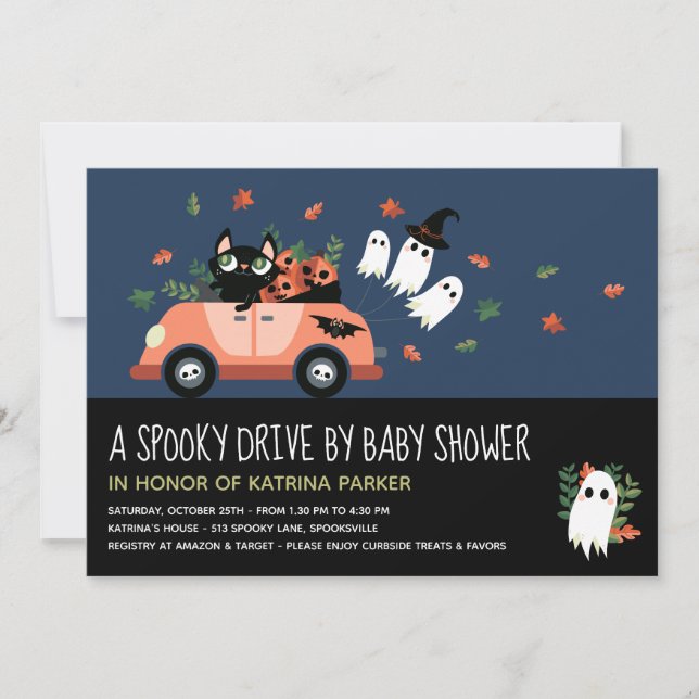 Cute Spooky Halloween Drive med blå babyskor Inbjudningar (Framsida)
