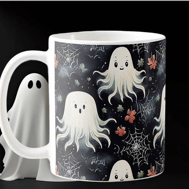 Cute Spooky Halloween Flyter Whimsical Spöken Kaffemugg (Skapare uppladdad)