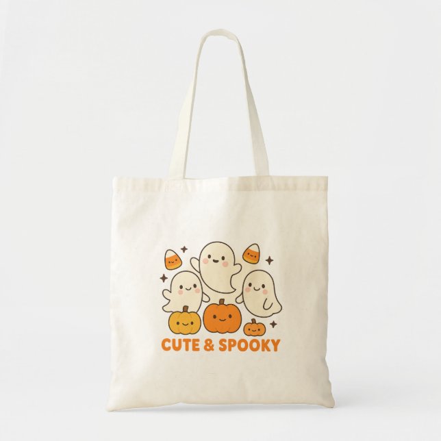 Cute & Spooky Halloween Ghost Tote Bag for Treats Tygkasse (Framsidan)
