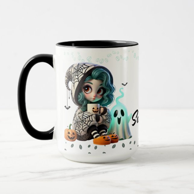Cute Spooky Halloween Girl Coffee Classic Mugg (Vänster)