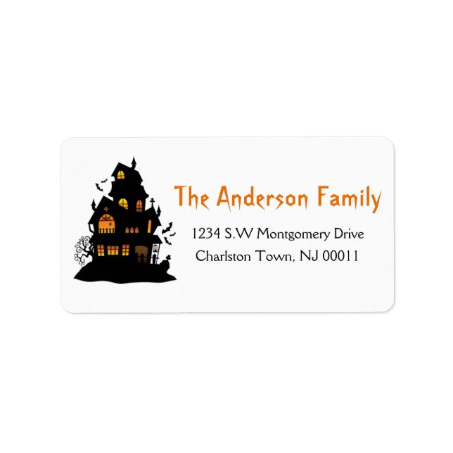 Cute Spooky Halloween Haunween House Adressetikett (Framsidan)