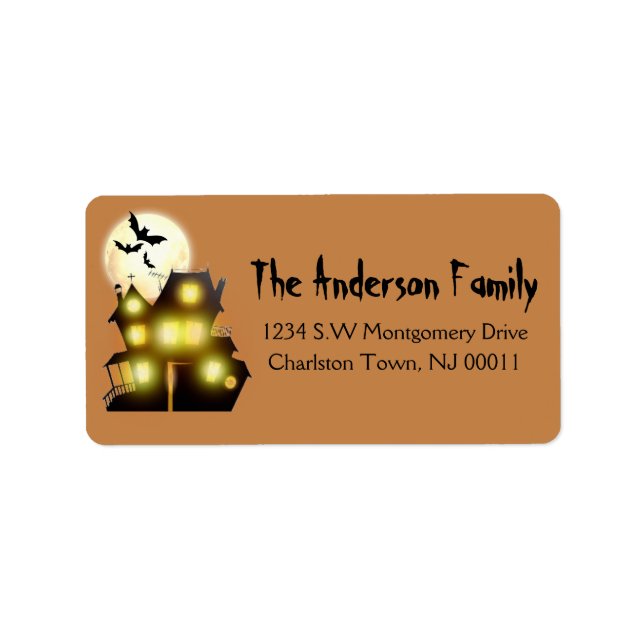 Cute Spooky Halloween Måne hemsökt hus och Fladder Adressetikett (Framsidan)