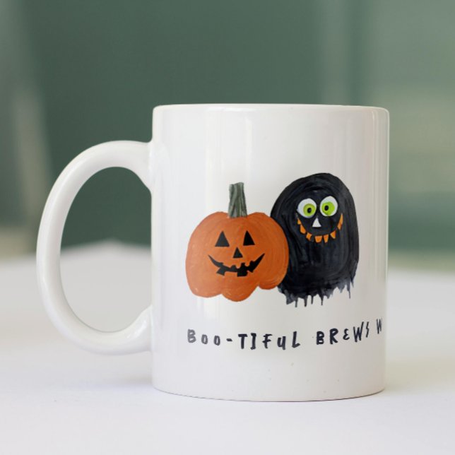 Cute Spooky Halloween Monsters Crew Black Sketch Två-Tonad Mugg (Skapare uppladdad)