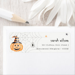 Cute Spooky Halloween Pumpkin Spider Adress Returadress Etikett