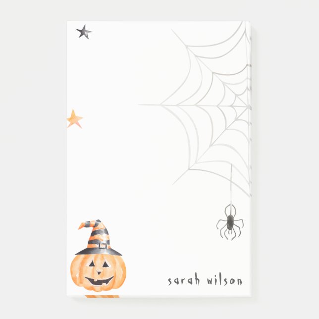 Cute Spooky Halloween Pumpkin Spindelnät Stars Post-it Block (Framsida)