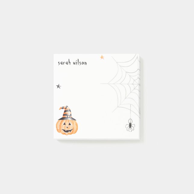 Cute Spooky Halloween Pumpkin Spindelnät Stars Post-it Block (Framsida)