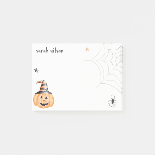 Cute Spooky Halloween Pumpkin Spindelnät Stars Post-it Block (Framsida)