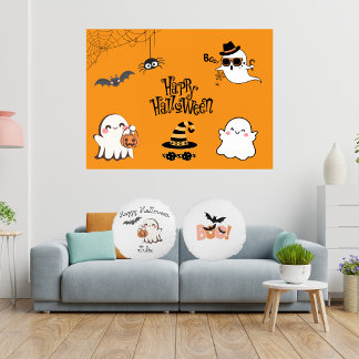 Cute & Spooky Halloween Round Pillow Rund Kudde