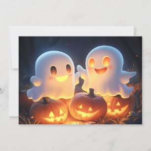 Cute Spooky Halloween Tecknad Spöken Glowing Pumpk Julkort