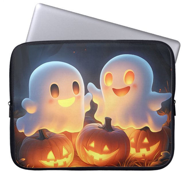 Cute Spooky Halloween Tecknad Spöken Glowing Pumpk Laptop Fodral (Framsidan)