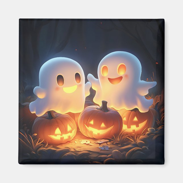 Cute Spooky Halloween Tecknad Spöken Glowing Pumpk Magnet (Framsidan)
