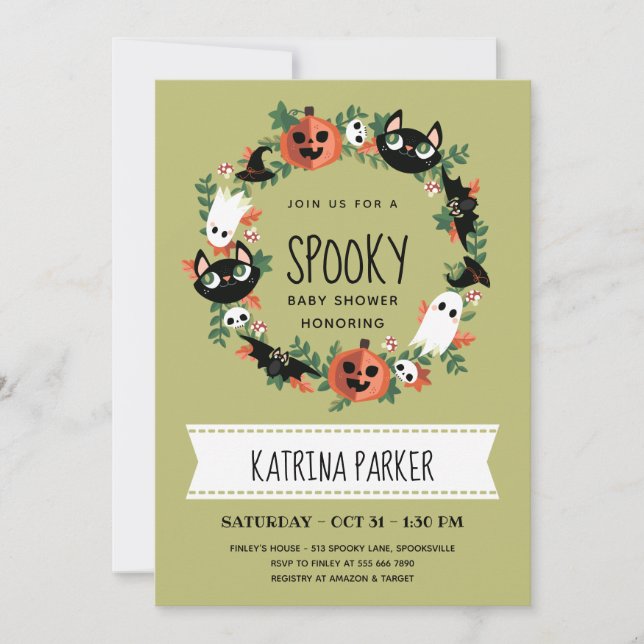 Cute Spooky Halloween WAN Grönt Baby Shower Inbjudningar (Framsida)