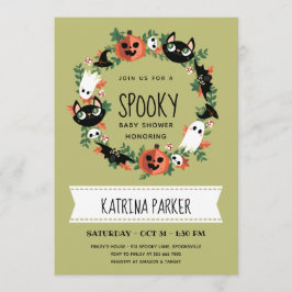 Cute Spooky Halloween WAN Grönt Baby Shower Inbjudningar