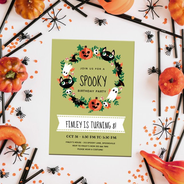Cute Spooky Halloween Wand Grönt Barns födelsedag Inbjudningar (Skapare uppladdad)