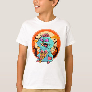 Cute Spooky Halloween Zombie Hamster med Pizza T Shirt