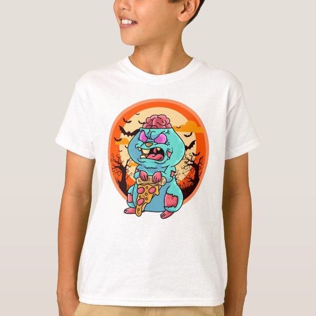 Cute Spooky Halloween Zombie Hamster med Pizza T Shirt (Framsida)