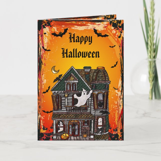 Cute Spooky Haunted House Jewels Halloween Card Kort (Framsida)