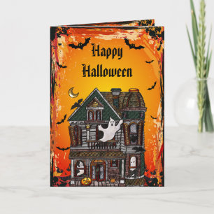 Cute Spooky Haunted House Jewels Halloween Card Kort