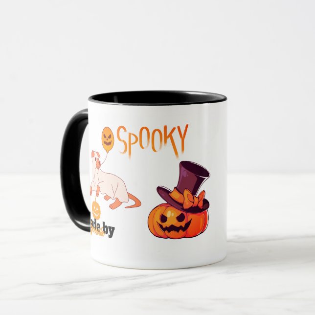 Cute Spooky Hund Ghost & Pumpkin Halloween Design  Mugg (Framsida vänster)