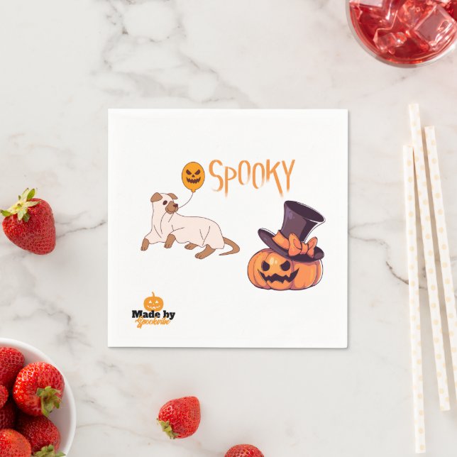 Cute Spooky Hund Ghost & Pumpkin Halloween Design  Pappersservett (Insitu)