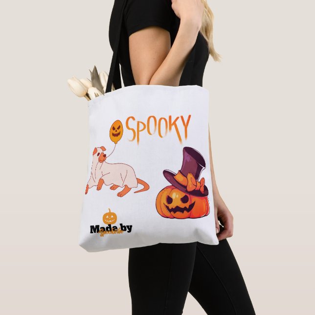 Cute Spooky Hund Ghost & Pumpkin Halloween Design  Tygkasse (Närbild)