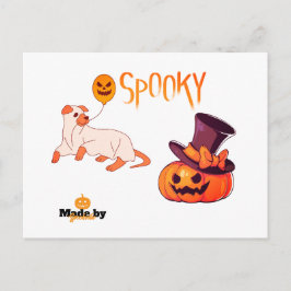 Cute Spooky Hund Ghost & Pumpkin Halloween Design  Vykort