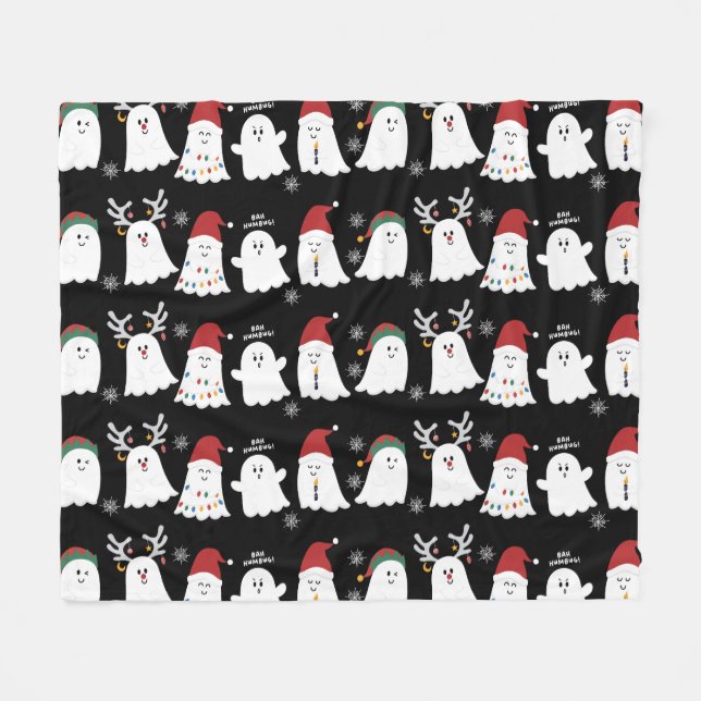 Cute Spooky jul Ghost Fleece Blanket (Framsidan (Horisontell))