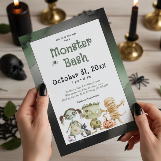 Cute Spooky Monster Bash Halloween fest Inbjudningar (Skapare uppladdad)