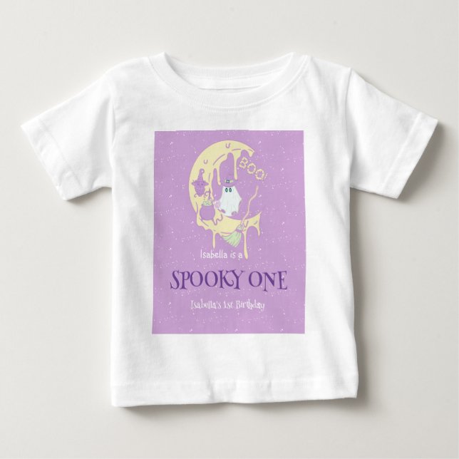 Cute Spooky One Ghost Måne Halloween 1:a födelseda T Shirt (Framsida)