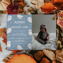 Cute Spooky One Halloween Boy 1 Birthday Photo Inbjudningar