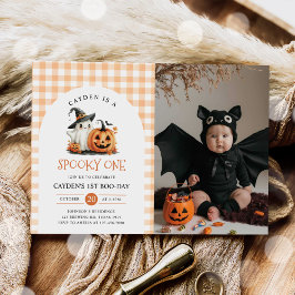 Cute Spooky One Halloween Ghost 1 Birthday Photo Inbjudningar