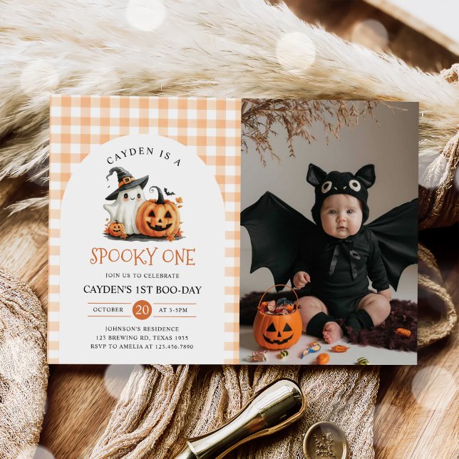 Cute Spooky One Halloween Ghost 1 Birthday Photo Inbjudningar (Skapare uppladdad)