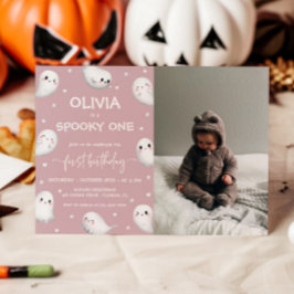 Cute Spooky One Halloween Girl 1 Birthday Photo Inbjudningar