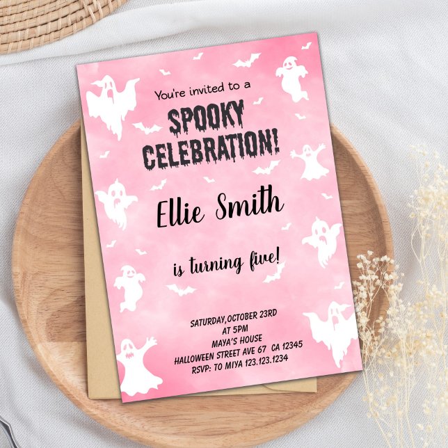 Cute Spooky Party-kort för flickor eller barn Inbjudningar (Pink Halloween Birthday Invitations)
