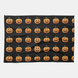 Cute Spooky Pumpkin Mönster Black Halloween Kökshandduk