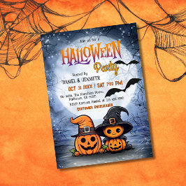 Cute Spooky Pumpkin Witch Hat moon Halloween Party Inbjudningar