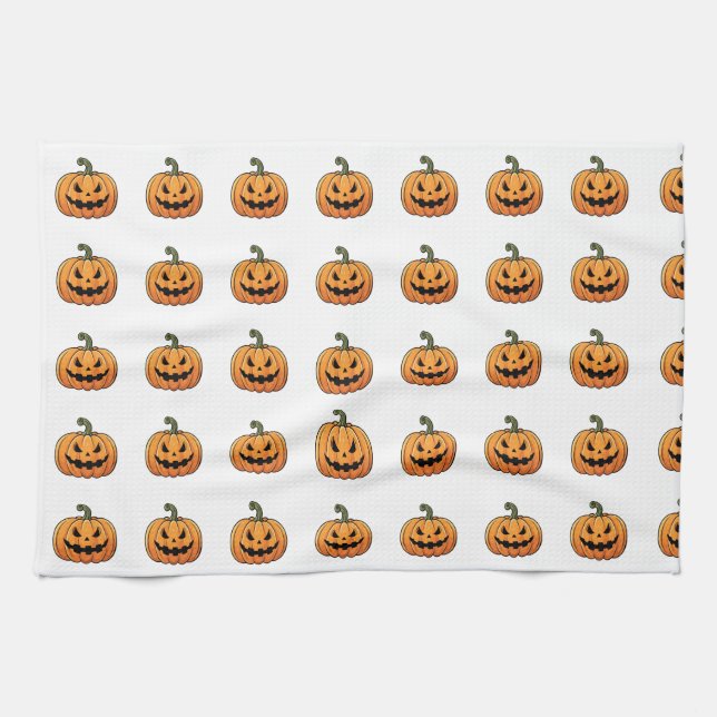 Cute Spooky Pumpkins Mönster Halloween Kökshandduk (Horisontell)