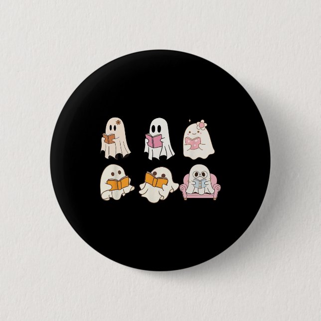 Cute Spooky Reading Bok Halloween Fall Ghost Autu Knapp (Framsida)