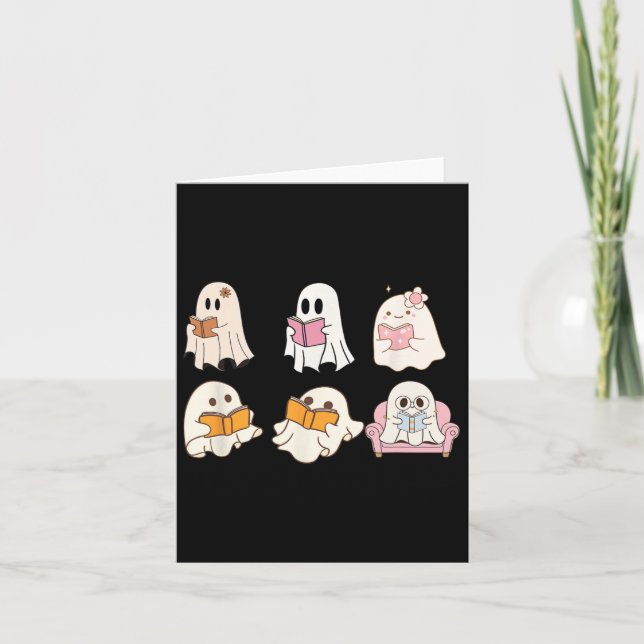 Cute Spooky Reading Bok Halloween Fall Ghost Autu Kort (Framsida)