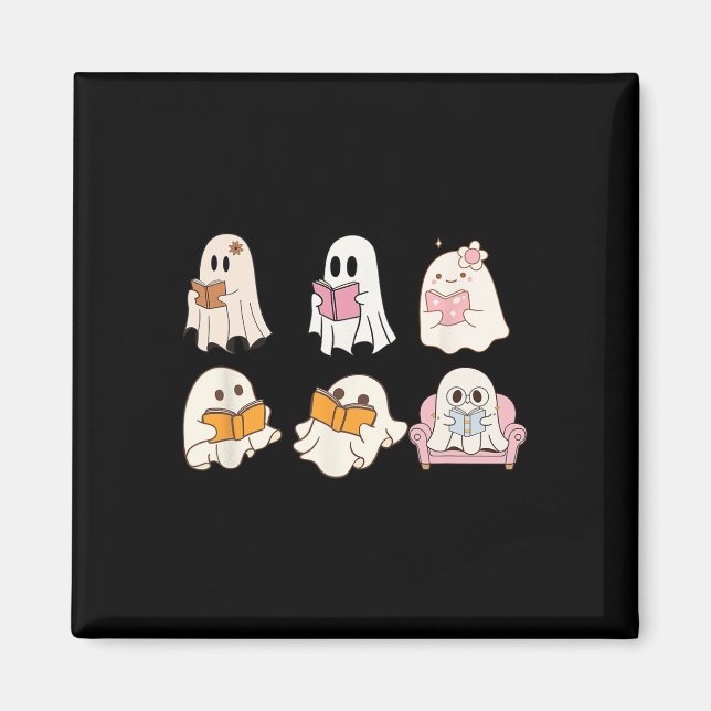 Cute Spooky Reading Bok Halloween Fall Ghost Autu Magnet (Framsidan)