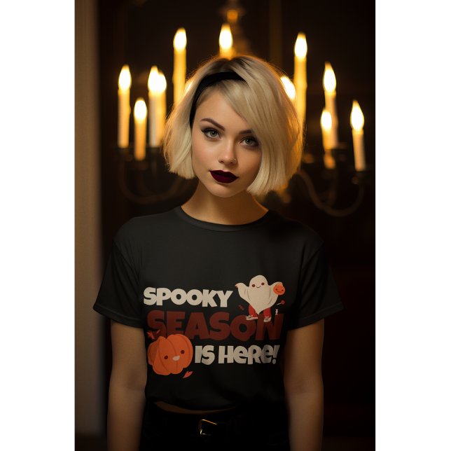 Cute Spooky Season Ghost & Pumpkin Halloween T Shirt (Skapare uppladdad)