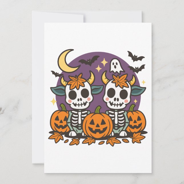 Cute Spooky Skeleton Cows with Pumpkins Invitation Inbjudningar (Framsida)