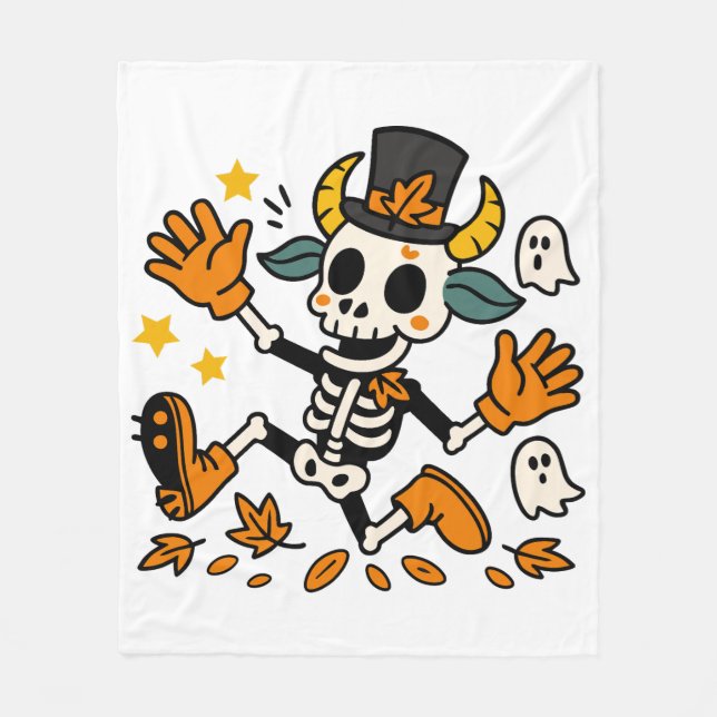 Cute Spooky Skeleton Goat Fleece Blanket (Framsidan)