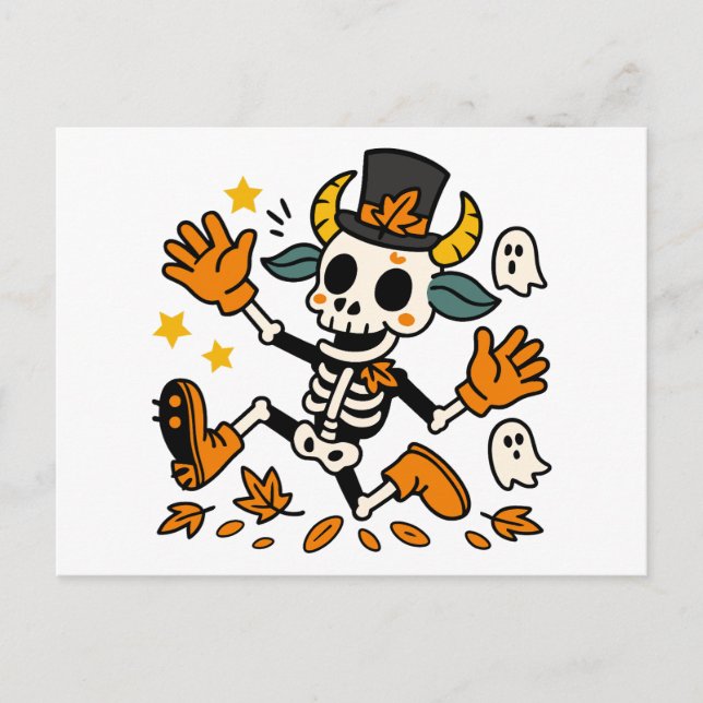 Cute Spooky Skeleton Goat with Top Hat Postcard Vykort (Framsida)