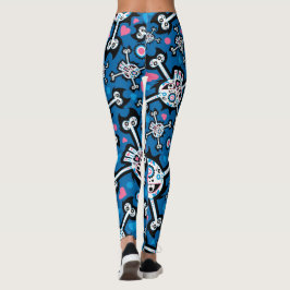 Cute Spooky Skull och Bones Mönster Leggings